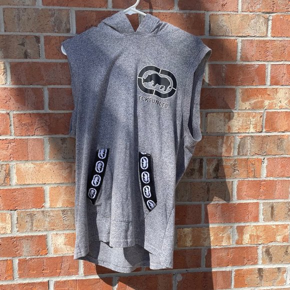 Ecko Unlimited Men's Sleeveless Hoodie Top Grey with Black Branding Size Medium - Picture 1 of 5